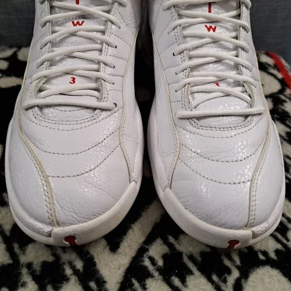 Nike Air Jordan Men Air Jordan 12 White Leather Sneakers Size 9